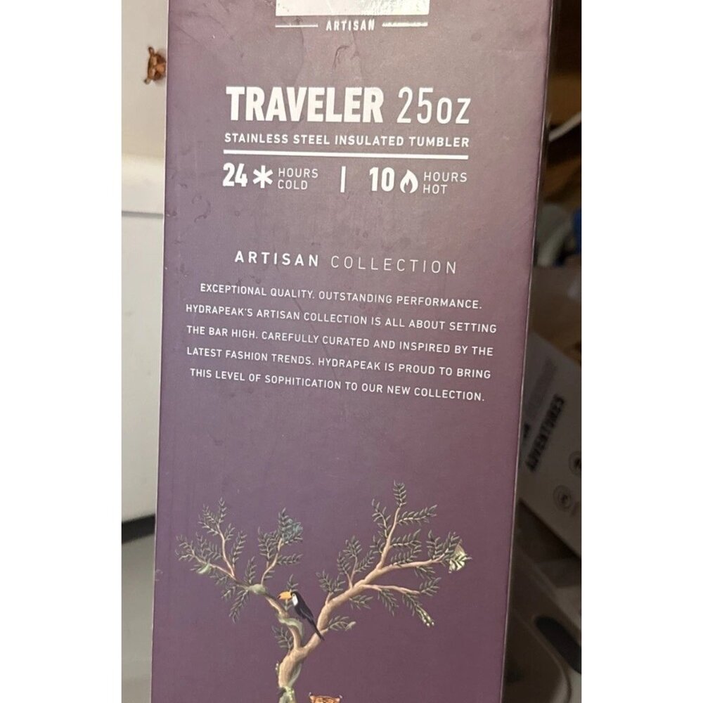 Hydrapeak Traveler Artisan Insulated 25oz Tumbler Jungle White Lotus Tiger Purpl - Picture 4 of 6